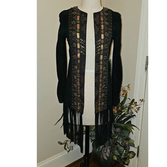 New Free People CLEOBELLA Taylor Jacket $739 Black FRINGED Embellished SUEDE - Picture 6 of 11